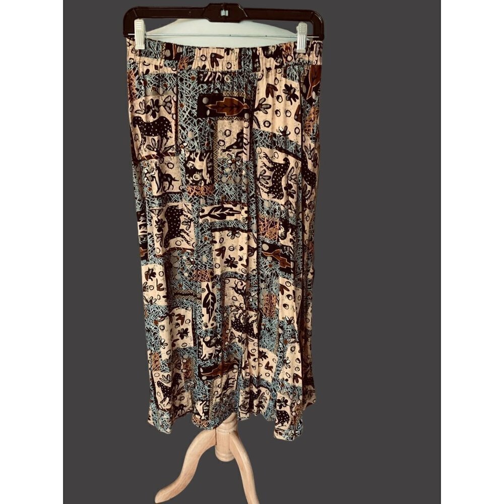 SHARON ANTHONY ELASTIC WAIST FULL PLEATED MAXI ANIMAL ABSTRACT SKIRT NEW 26W